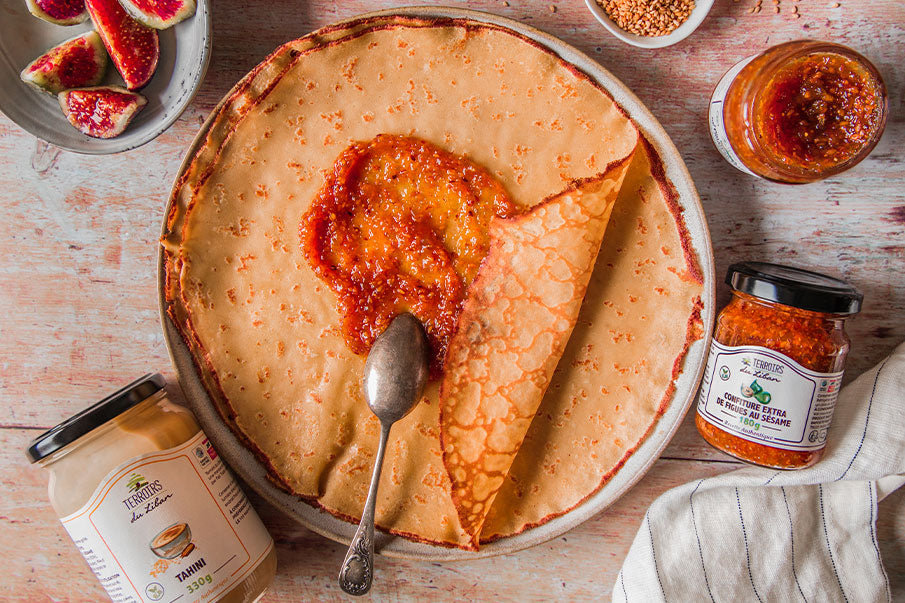 Crêpes au Tahini et à La Confiture Extra de Figues au Sésame