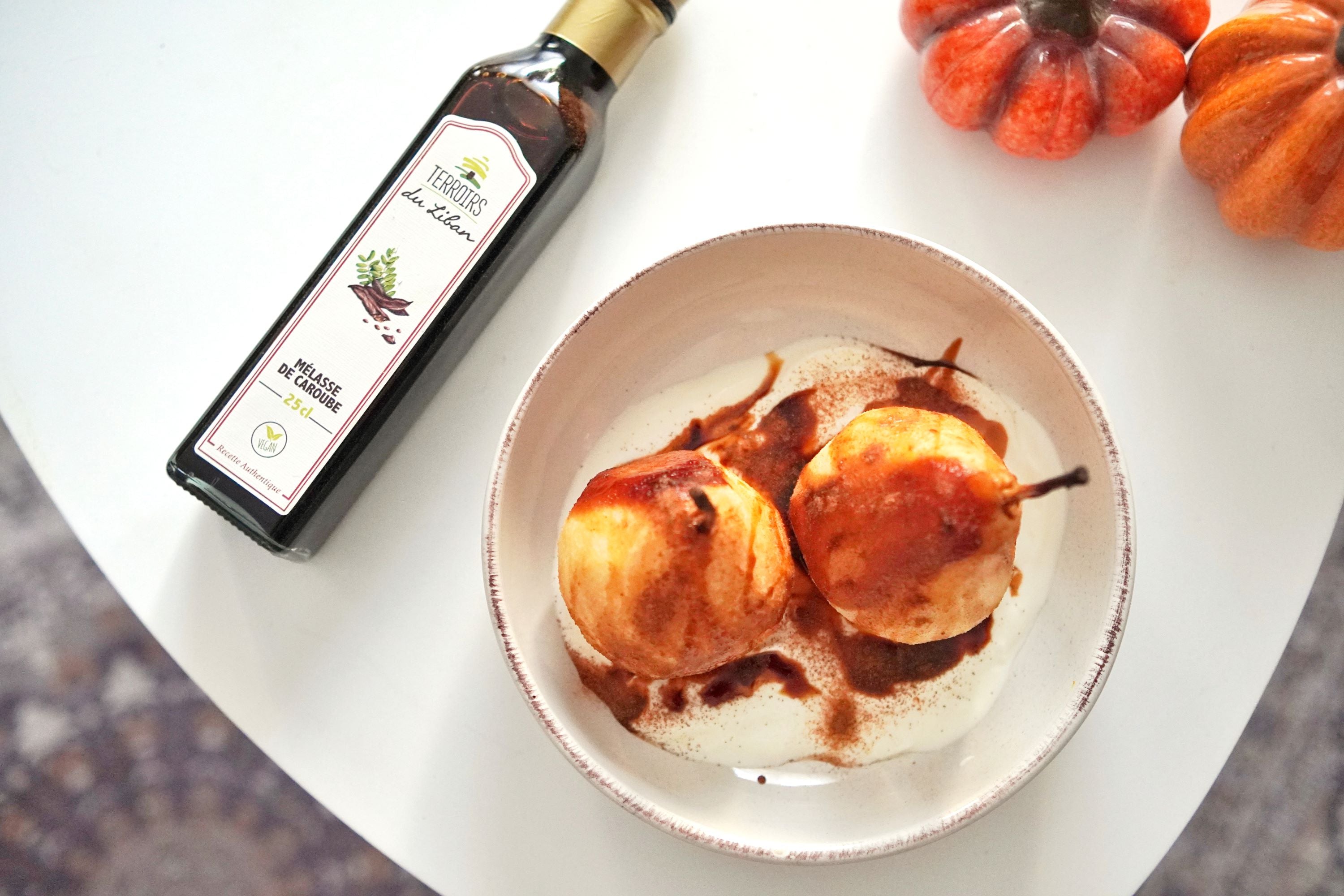 Roasted Pears with Yogurt & Carob Molasses