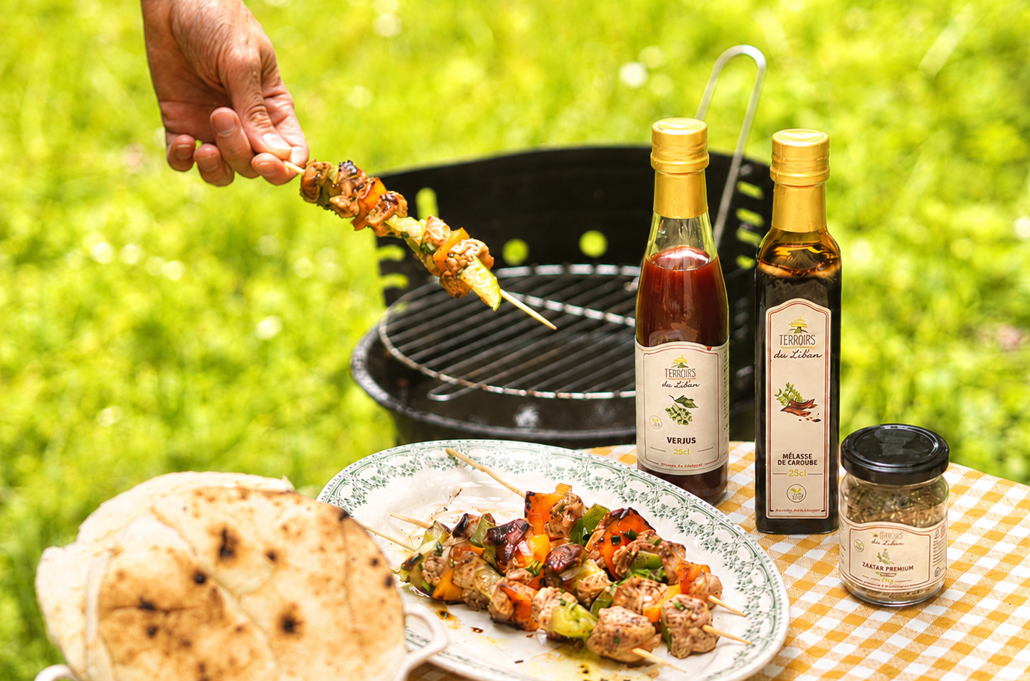 Caramelized Chicken Skewers with Zaatar & Carob Molasses
