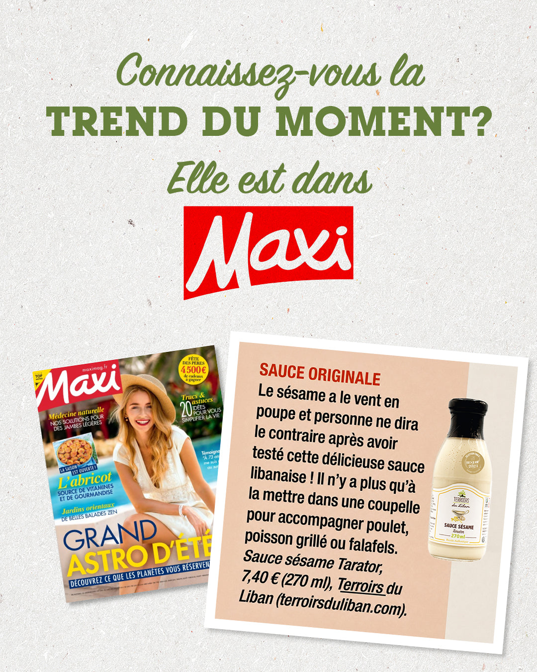 Terroirs du Liban’s Sesame Tarator Sauce featured in Maxi