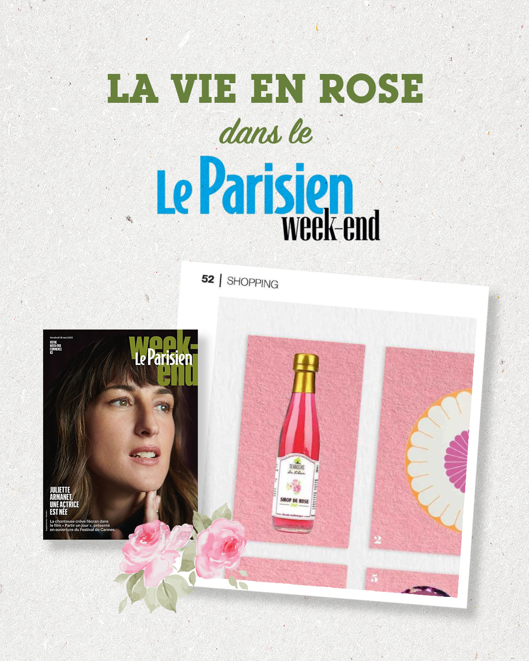Le Parisien Week-End goes pink — our Rose Syrup tops their shopping list!