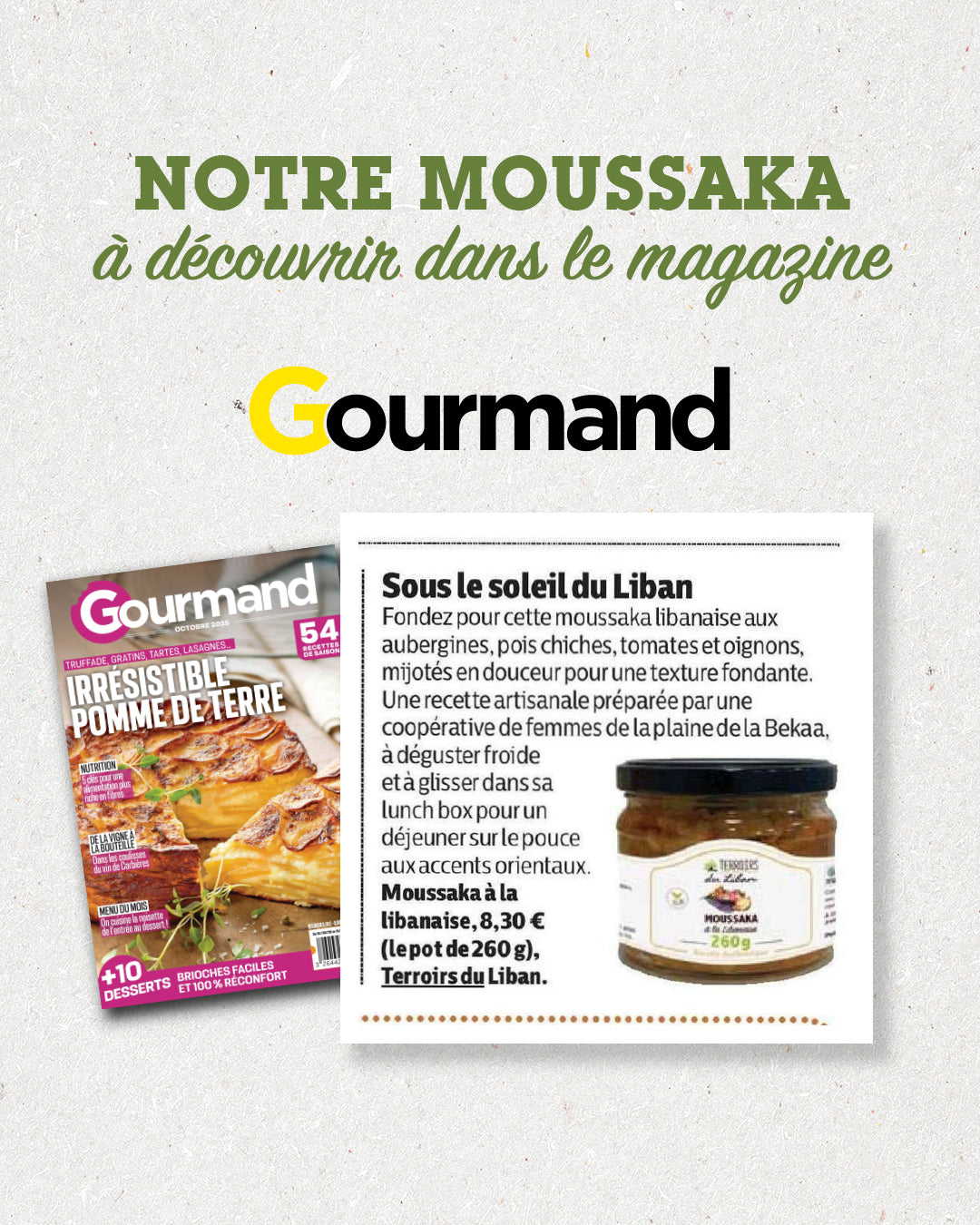 Gourmand magazine featuring our Lebanese moussaka !