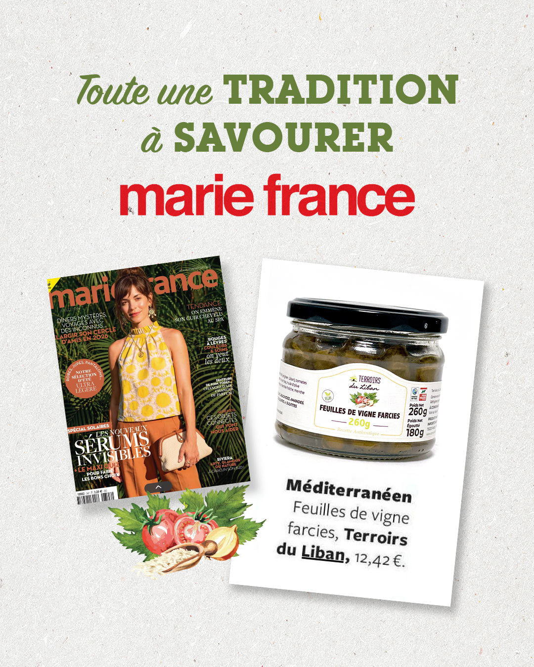 Terroirs du Liban Stuffed Vine Leaves featured in Marie France