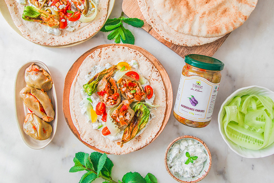 Pita with Stuffed Eggplant and Zucchini Flowers
