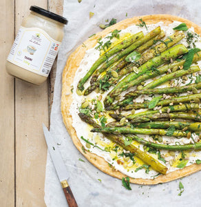 Roasted Asparagus Tart with Feta and Tahini Cream